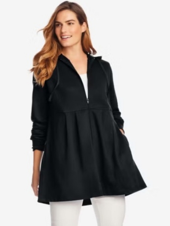 Woman Within Jackets & Blazers - WOMAN WITHIN BLACK FRENCH TERRY SWING JACKET FULL ZIP SIZE 3X